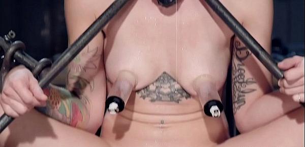  Clamped with pins blonde is suspended